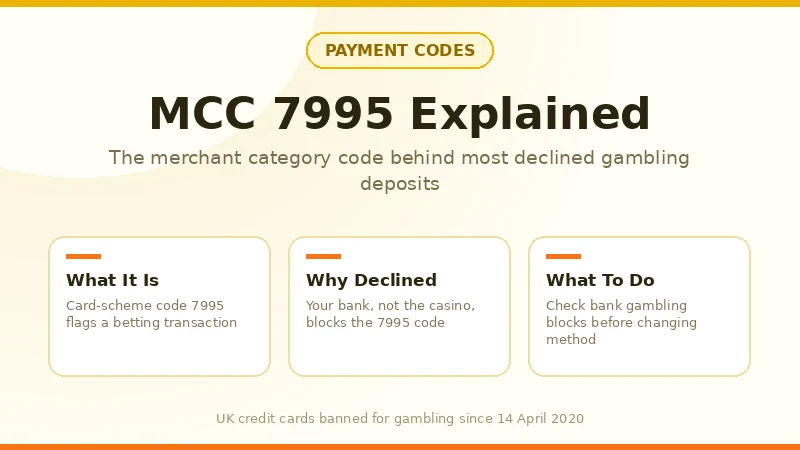 MCC 7995 explained — the gambling merchant category code and UK bank declines